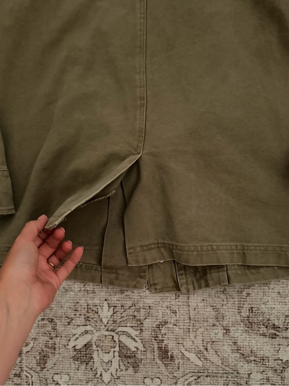 Women's Olive Utility Jacket with Brown Corduroy Collar - Picture 5 of 5